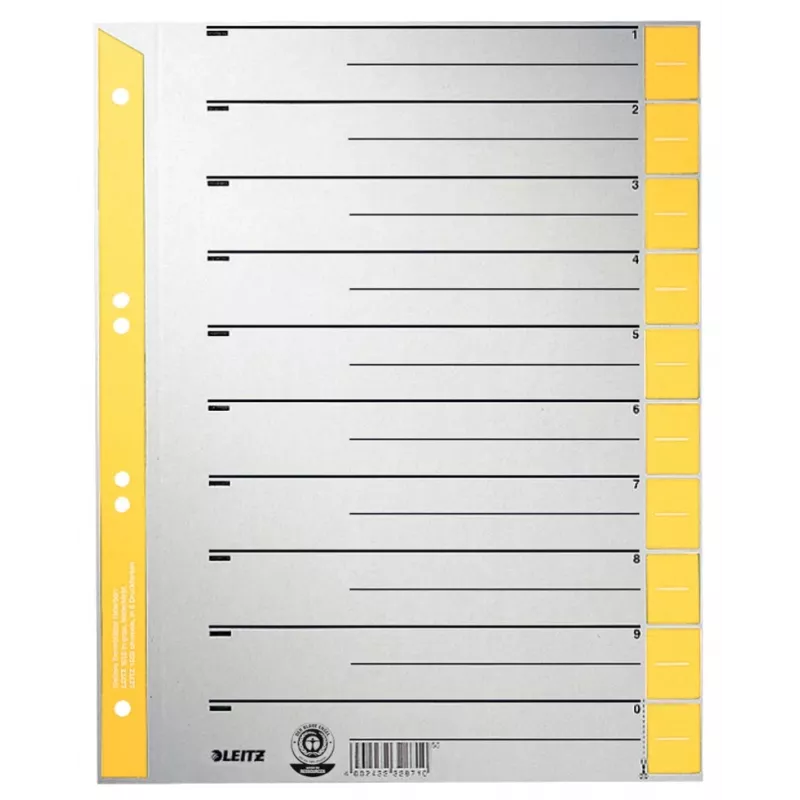 LEITZ A4 extra breed scheidingsbladen van kraftkarton, 230 g/m², grijs met gele blanco tabs, set van 10 delen 1652-00-15