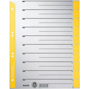 LEITZ A4 extra breed scheidingsbladen van kraftkarton, 230 g/m², grijs met gele blanco tabs, set van 10 delen 1652-00-15