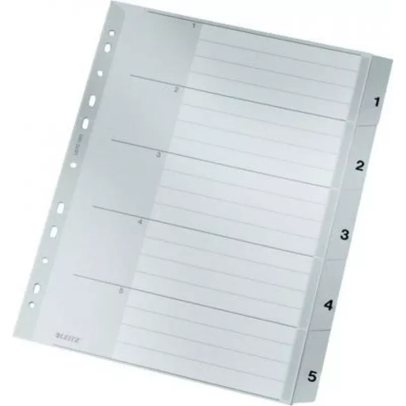 LEITZ A4 Extra Wide PP index-tabbladen 1-5, grijs met beschrijfbaar voorblad 1283-00-85