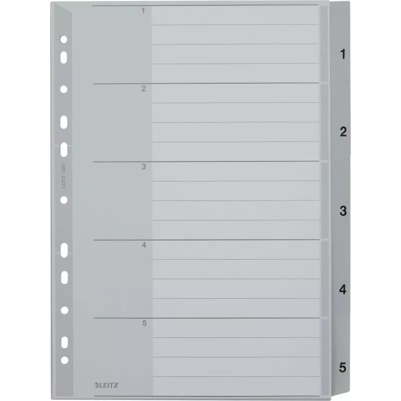 LEITZ A4 Extra Wide PP index-tabbladen 1-5, grijs met beschrijfbaar voorblad 1283-00-85