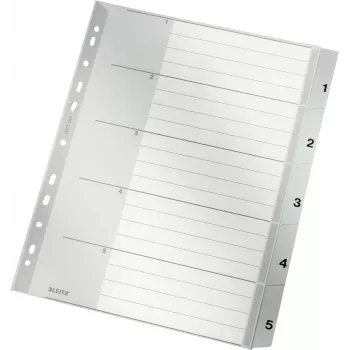 LEITZ A4 Extra Wide PP index-tabbladen 1-5, grijs met beschrijfbaar voorblad 1283-00-85
