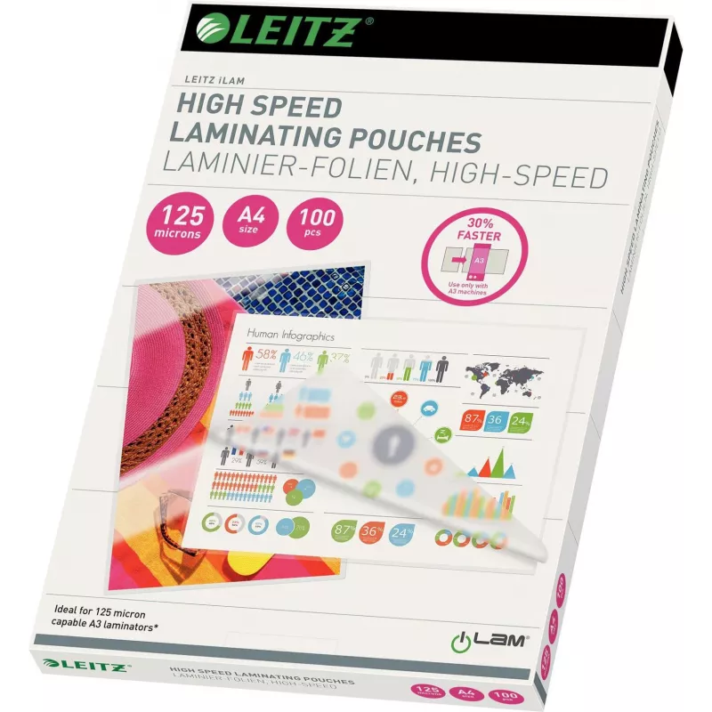 Leitz A4 lamineerhoezen, 80 micron, glanzend, 100-pack, jam-free UDT 7430-00-02