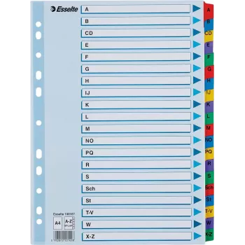 Esselte A4 Mylar A-Z register, 20-delig, meerkleurig (100167)