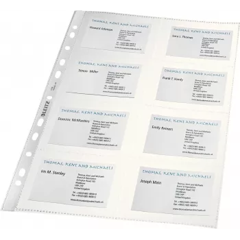 LEITZ visitekaartjespresentatiehoes voor 16 kaarten, A4, PP helder, 0,11 mm, zijopening, archiveringsveilig (4758-30-03)