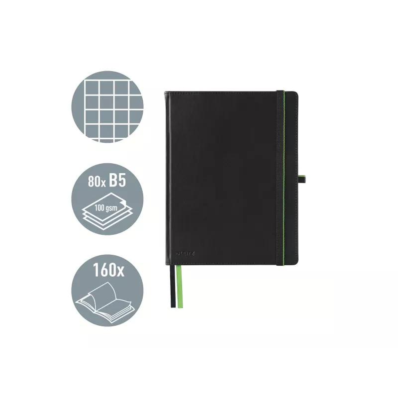 LEITZ Complete Notitieboek, iPad-formaat, geruit, 80 vel 96 g/m² ivoorkleurig papier, leerlook, zwart 4473-00-95