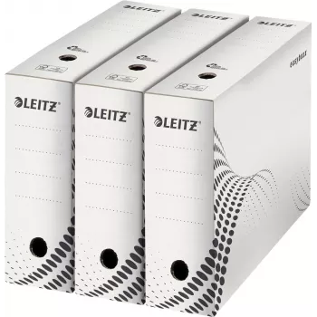 LEITZ easyboxx archiefbox wit 100 mm rug, 100% recycling golfkarton, dubbele sluitkleppen, 25-pack (6132-00-00)