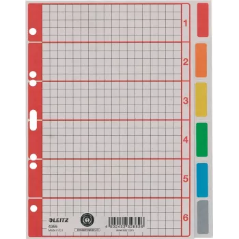 LEITZ Extra stevig karton register, blanco, A5, 6-delig, grijs 230 g/m², beschrijfbaar voorblad met ruitdruk 4355-00-85