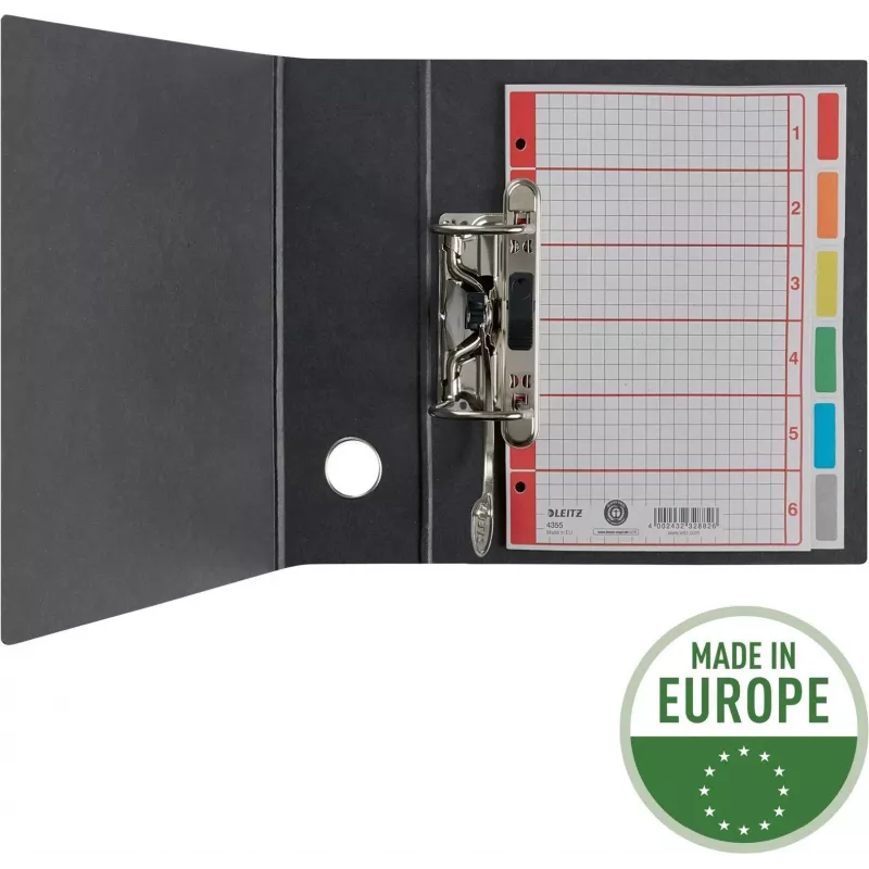 LEITZ Extra stevig karton register, blanco, A5, 6-delig, grijs 230 g/m², beschrijfbaar voorblad met ruitdruk 4355-00-85