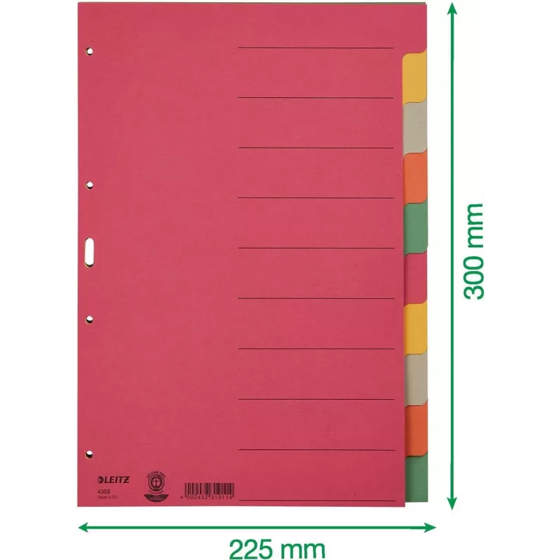 LEITZ Extra stevige karton register, blanco tabs, A4, 10-delig, meerkleurig, 230 g/m², 5-kleurig doorgestreken karton (4359-00-00)