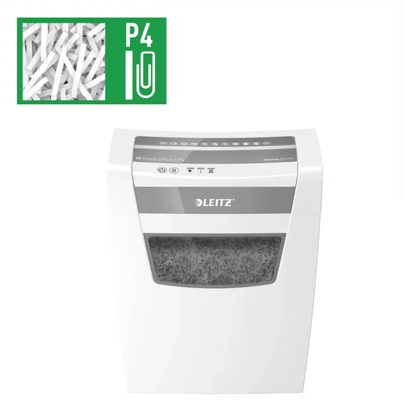 LEITZ IQ Home Office S P-4 partikelsnijder documentenvernietiger, 8 blad, 10 L, wit (80360000)
