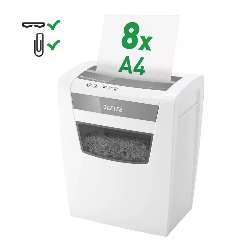 LEITZ IQ Home Office S P-4 partikelsnijder documentenvernietiger, 8 blad, 10 L, wit (80360000)