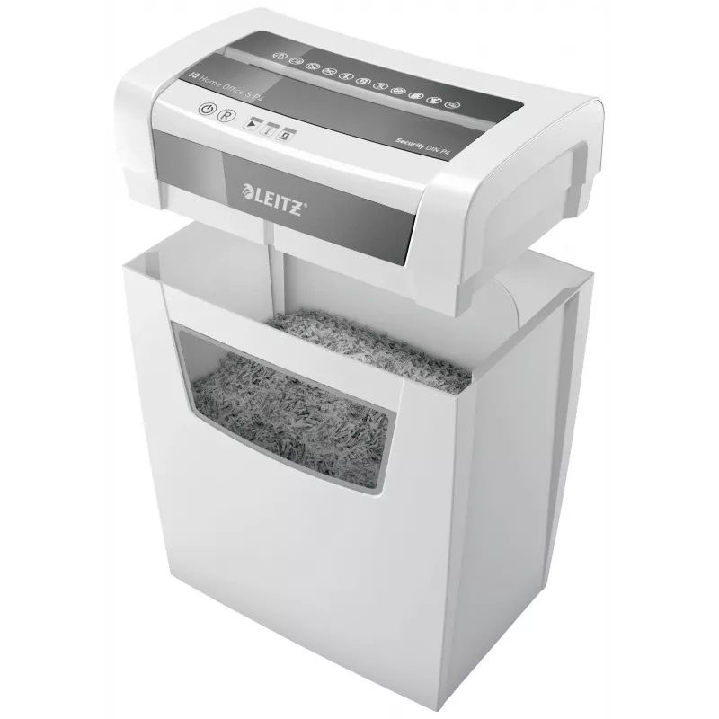 LEITZ IQ Home Office S P-4 partikelsnijder documentenvernietiger, 8 blad, 10 L, wit (80360000)