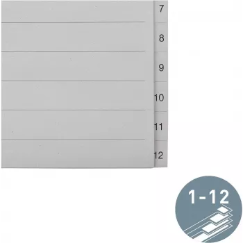 LEITZ Manila register, numeriek 1-12, A4 extra breed, grijs, 12-delig, 100 g/m², 80 mm perforatie, versterkte gaten 1233-00-85