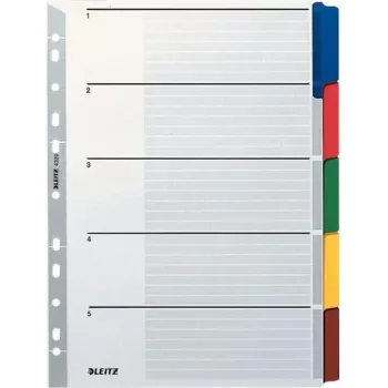 LEITZ Mylar kartonregister, blanco, A4, 5-delig, grijze tabs, 160 g/m², met beschrijfbaar voorblad 4320-00-00