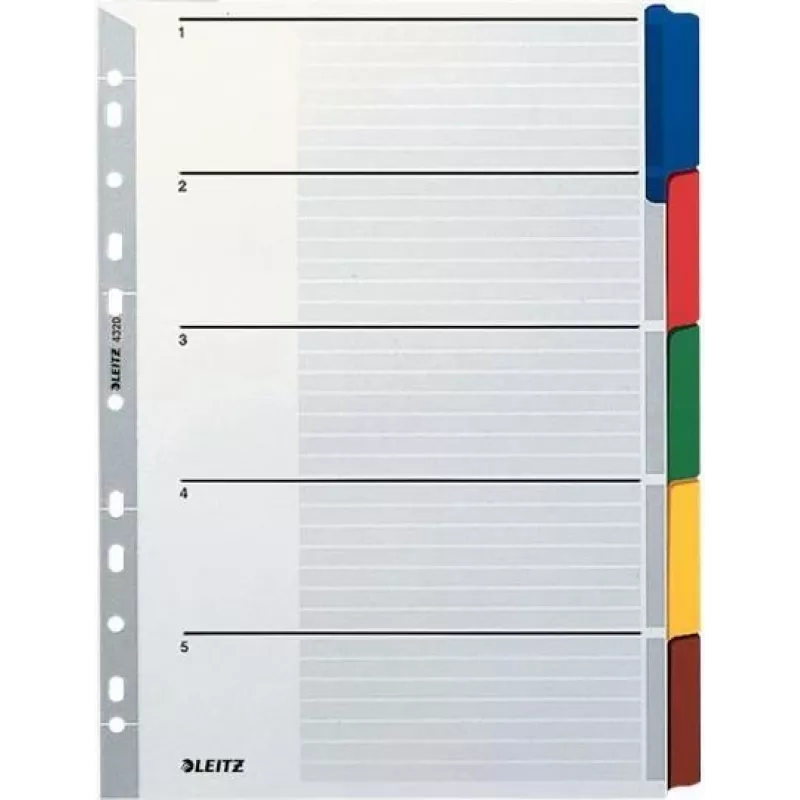 LEITZ Mylar kartonregister, blanco, A4, 5-delig, grijze tabs, 160 g/m², met beschrijfbaar voorblad 4320-00-00