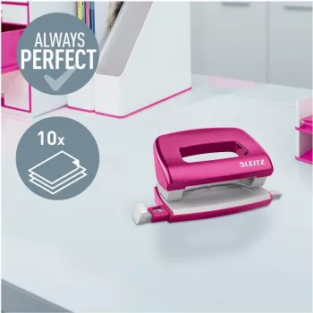 Leitz NeXXt Series WOW metalen mini perforator, roze, 2-gaats, 10 vel, metallic finish 5060-10-23