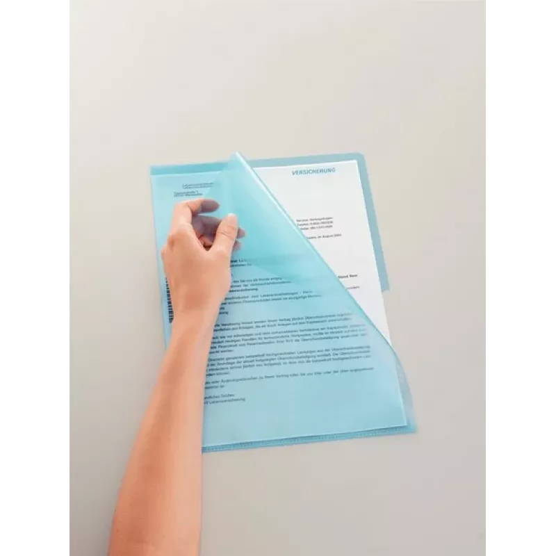 LEITZ Standaard A4 documenthoes, polypropyleen, nerf, blauw, 0,13 mm, boven en zijkant open, documentveilig, duimuithouder 4000-00-35