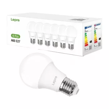 LEPRO 100090-DW-EU-6 LED-lamp, E27, A60, 8,5 W (komt overeen met 60 W), 806 lm, 6500 K koelwit, 180° stralingshoek, 6-pack