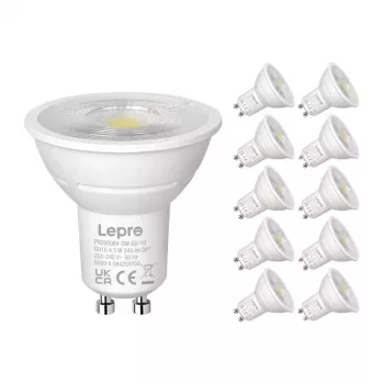LEPRO 200084-DW-EU-10 GU10 dimbare LED-lamp, 4,5 W, 345 lm, 6500 K, 38°, 10 stuks