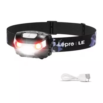 LEPRO 3200008 oplaadbare hoofdlamp met bewegingssensor, 300 lumen, IPX4, 6 modi, zwart