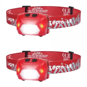 LEPRO 320014-R-2 USB-oplaadbare LED-hoofdlamp, 300 lm, 2-pack