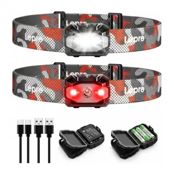 LEPRO 320023-2 USB-oplaadbare LED-hoofdlamp, 300 lumen, 6 modi, IPX4, 2-pack