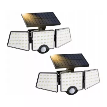 LEPRO 640003-DW-a-2 solar-straatlantaarn met bewegings- en schemersensor, 2-pack, 1500 lumen, 6500K koudwit, IP65 waterdicht, wandmontage, LED