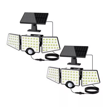 LEPRO 640005-DW-2 solar bewegingssensorlamp, 2-pack, 600 lumen, 6500K koelwit, IP65 waterdicht, 3 modi, wandmontage