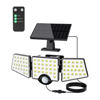 LEPRO 640005-DW solarlamp, 3000 lm, 6500K, 3 verstelbare koppen, 270° verlichting, IP65, bewegingssensor, 2400 mAh
