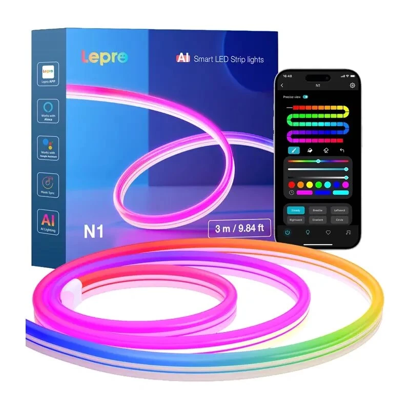 Lepro N1 Neon ledstrip 3 m, AI-lichtscènes, bediening via app en spraak, dimbaar, 24 W