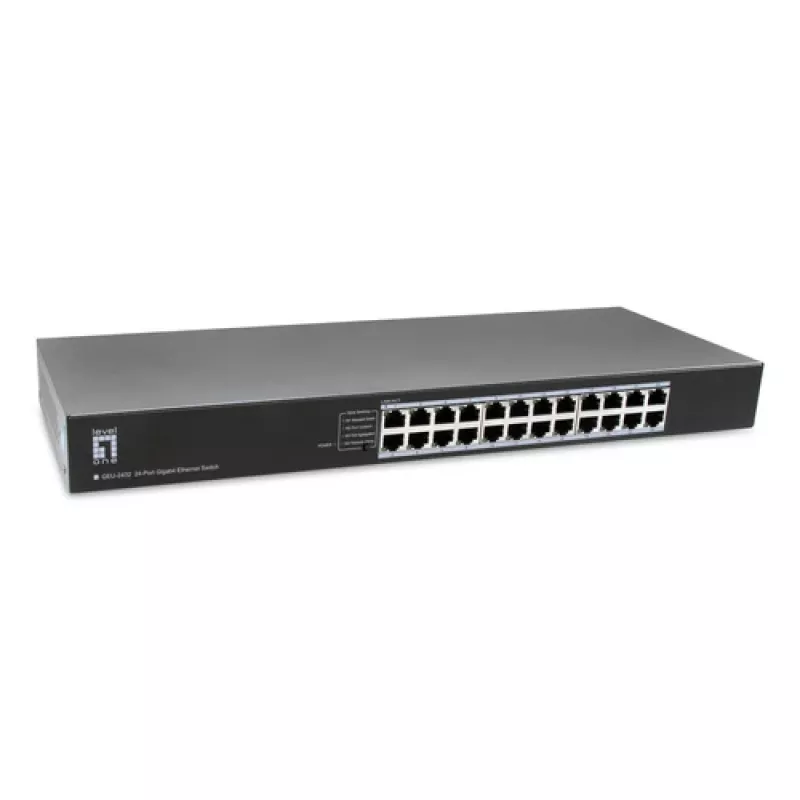 LevelOne GEU-2432 24-poorts Gigabit Ethernet switch, 4-mode DIP switch, 19 inch rackmount, unmanaged, metalen behuizing