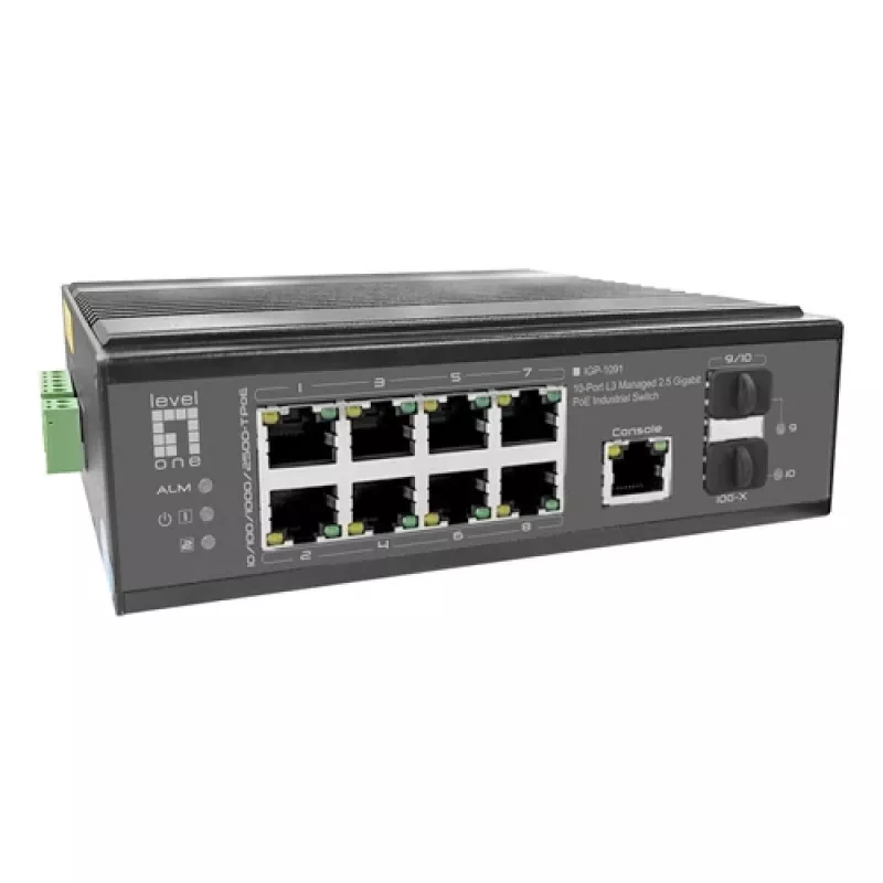 LevelOne IGP-1091 industriële PoE+-switch, 8x 2,5G PoE, 2x 1G/10G SFP+-uplinks