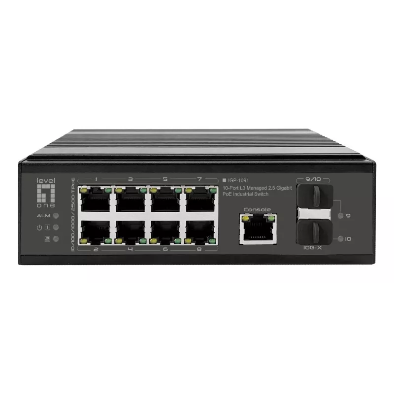 LevelOne IGP-1091 industriële PoE+-switch, 8x 2,5G PoE, 2x 1G/10G SFP+-uplinks