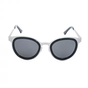 LGR FELI-SILVER01 unisex zonnebril - zilveren acetaat montuur, grijze polycarbonaat glazen, UV400-bescherming, 47/24/145 mm