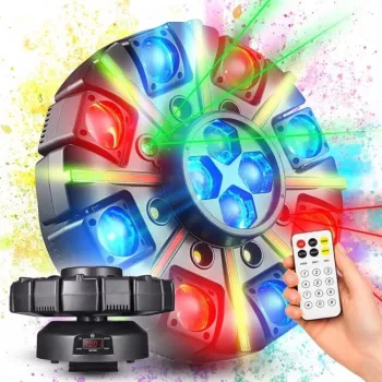 LIGHT4ME OCTOS Moving Multi-Effect Light met RGBW-LED's, rood-/groenlaser en strobe