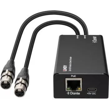 LINDY 2-kanaals XLR audio-naar-Dante-encoder, PoE, AES67, 24-bit/96kHz 70618