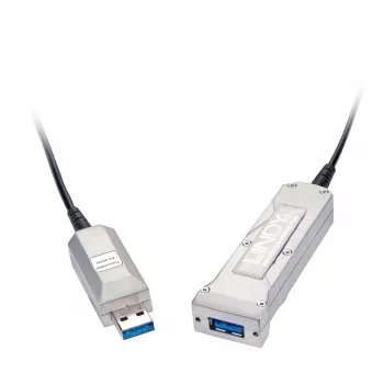 Lindy 50m USB 3.0 hybride actieve verlengkabel, glasvezel & koper, 5Gbps, LSZH, zwart 42701