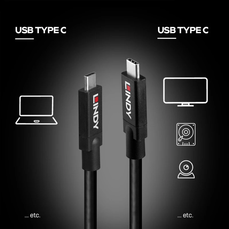 Lindy 43439 USB 3.2 Gen 2 USB-C naar USB-C actieve kabel, 8 m, 10 Gbps, 8K60, 100 W PD