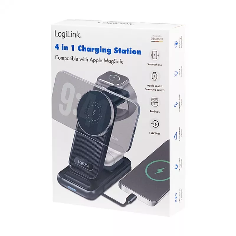 Logilink 4-in-1 draadloze tafellader, 15W Qi laadstation (PA0292)