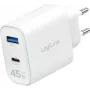 LogiLink 45W GaN USB-wandoploader, 1x USB-C PD, 1x USB-A QC, wit, eurostekker (PA0410)