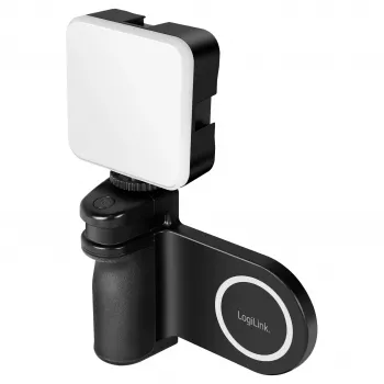 Logilink AA0173 magnetische telefoongreep met LED-vullicht, zwart, oplaadbaar, MagSafe-compatibel, 3 lichtmodi