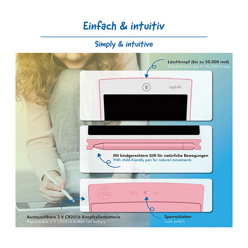 LogiLink LCD-schrijftablet 8,5 inch meerkleurig roze AA0180