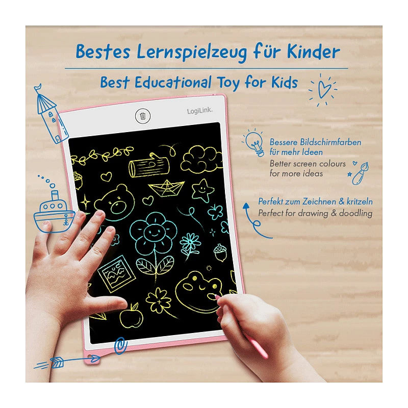 LogiLink LCD-schrijftablet 8,5 inch meerkleurig roze AA0180