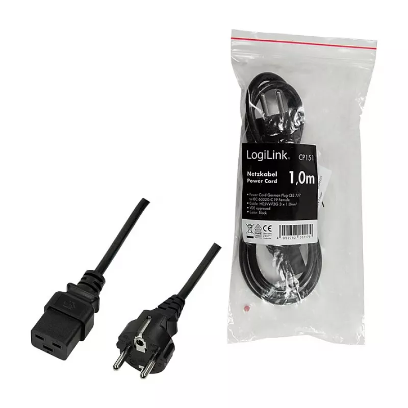 Logilink CP151 netkabel, CEE 7/7 naar IEC C19, zwart, 1 m