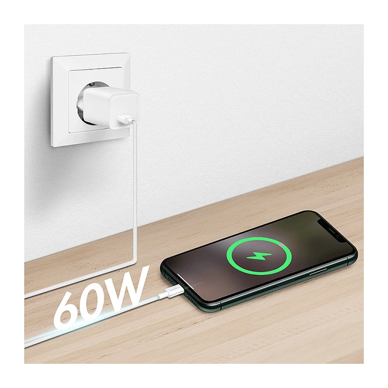 LogiLink CU0320 USB 2.0 Type-C kabel, USB-A naar USB-C, 480 Mbps, 60W, nylon gevlochten, wit, 0,5 m