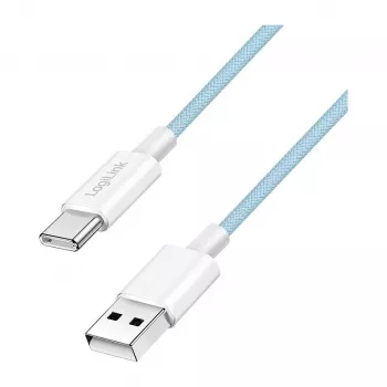 LogiLink CU0329 USB 2.0 Type-C kabel, A/M naar C/M, 480 Mbps, 60W, nylon, blauw, 0,5 m