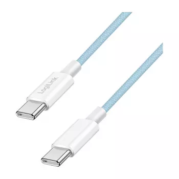 LogiLink CU0350 USB 2.0 Type-C naar Type-C kabel, 1 m, nylon gevlochten, blauw, 60W Power Delivery, 480 Mbps