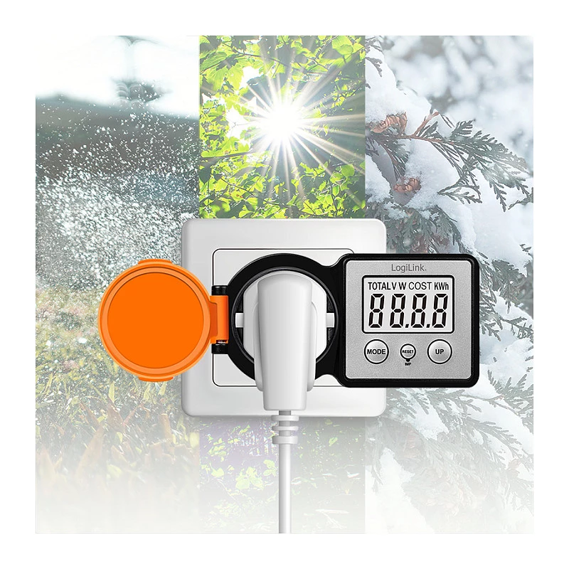 LogiLink Energiekostenmeter voor buiten, LCD-scherm, zwart/oranje