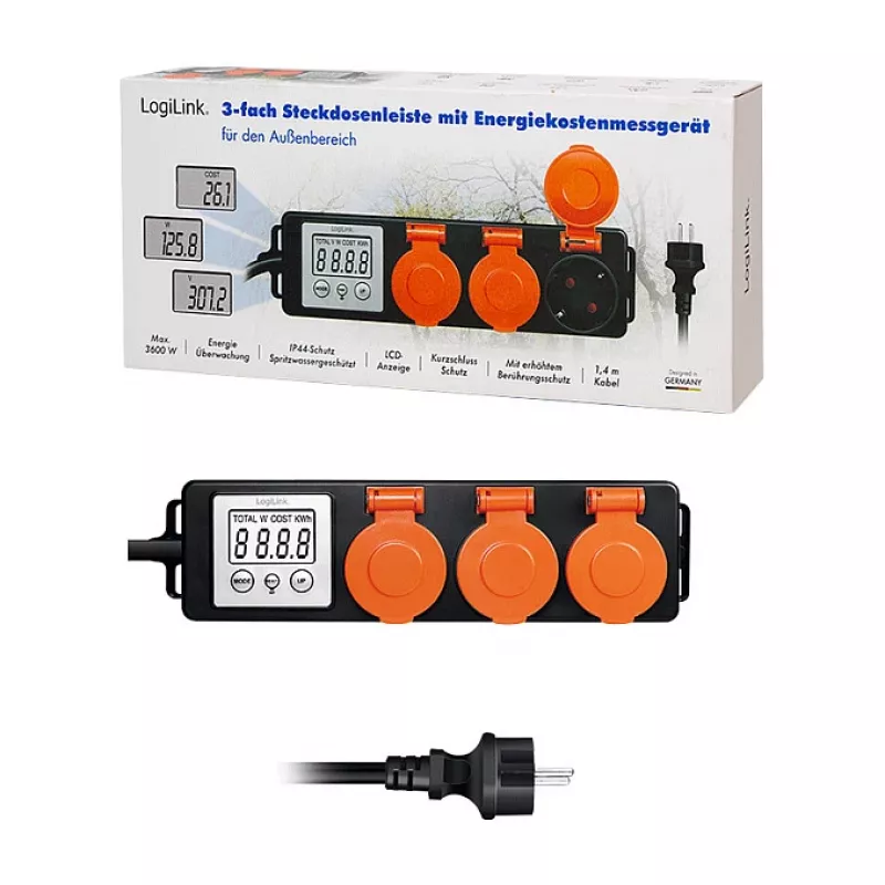 LogiLink Energiekostenmeter voor buiten met 3 stopcontacten