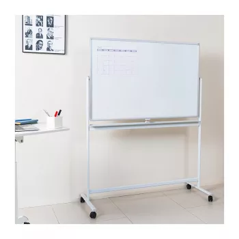 LogiLink EO0064 mobiel dubbelzijdig whiteboard, magnetisch staal, aluminium frame, 120x80 cm, wit/zilver